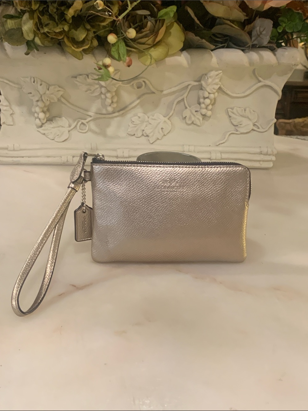 Coach gold Leather Corner Zip Wristlet